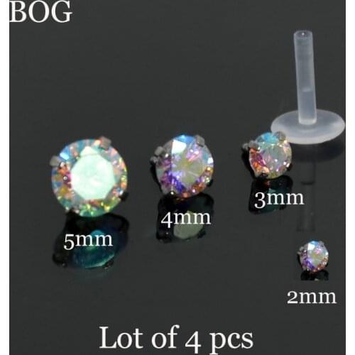 Lot 4Pcs AB Zircon Bioplast Labret Monroe Lip Stud Ear Cartiliage Tragus Helix Piercing stud Ring 16g Body Jewelry