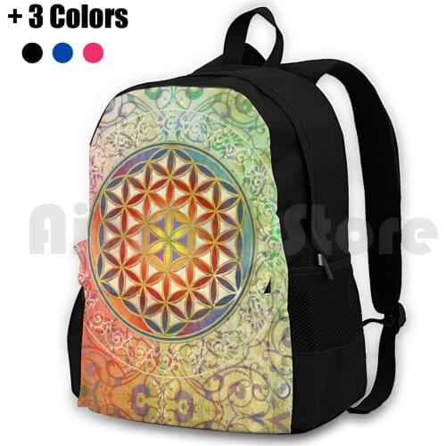 Flower Of Life Vintage Ornaments Mosaic Green Red Outdoor Hiking Backpack Riding Climbing Sports Bag Eddart Flower Of Life