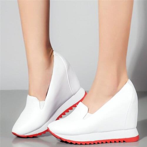 Low Top Fashion Sneakers Women Genuine Leather Wedges High Heel Ankle Boots Female Round Toe Platform Pumps Shoes Casual Shoes