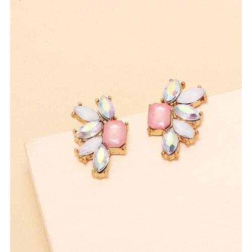 Ins pink crystal stud earring for women girls shinny Geometric simple luxury designer 2021 trend earring igirl y2k pendientes