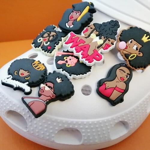 1 Piece Of Shoe Decoration Black Girl Garden Shoe Accessory Buckle Decoration Suitable For Crocodile Wristband JIBZ Kids X-mas