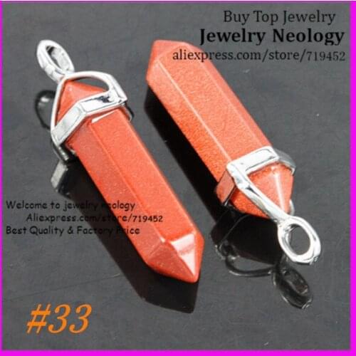 10pcs/lot Nature Golden sand Stones Gem Hexagonal Point Reiki Chakra Necklaces Earrings Pendant Beads Druzy Jewelry Pendant