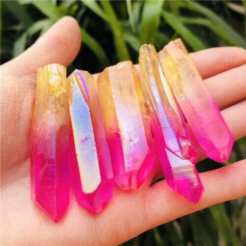 100g Home Decoration Crystal Wand Natural Quartz Chakra Healing Stone Electroplate Coating DIY Irregular Shape Jewelry Making