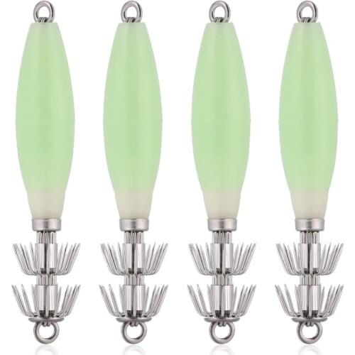 4Pcs 10CM 12G Luminous Squid Jig Hook Umbrella Wood Shrimp Fishing Lure Fluorescent Squid Fishing Tackle