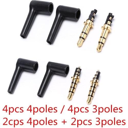 4pcs/lot 90 Degrees 3.5mm Stereo Headset Plug Jack 3 4 Poles 3.5mm Gold Plated Black Audio Plugs Jack Adaptor Connector