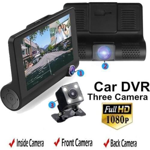 4'' Three Ways Car DVR FHD 1080P Dual Lens Video Recorder With Rearview Mirror Camera 170 Wide Angle Dash Cam Camcorder