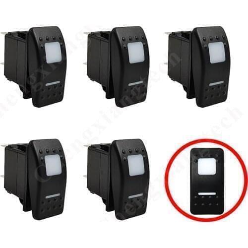 5pcs/lot, 12V Momentary Car Boat Rocker Switch 5Pin (On) Off White Led for 5 Gang Truck Marine Toggle Switch Panel + Sticker