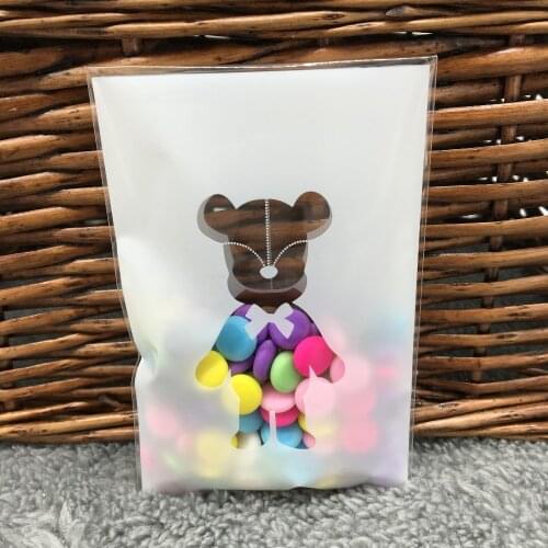 50pieces 7*10cm White Cute Bear Self-adhesive Plastic Bags For Cookies Biscuits Party Gift Bag