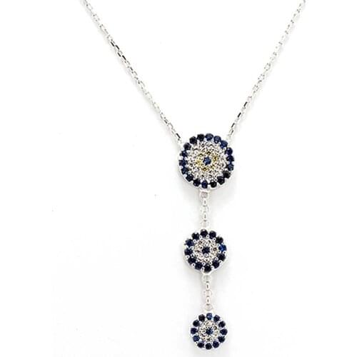 925 Sterling Silver Women Necklace with Zircon Stone and Evil Eye Design
