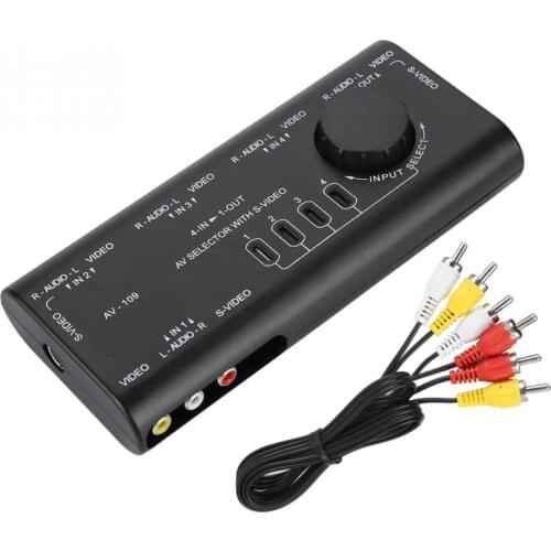 AV-109 4 In 1 Out AV RCA Switch Box AV Audio Video Switcher 4 Way Splitter For Computer