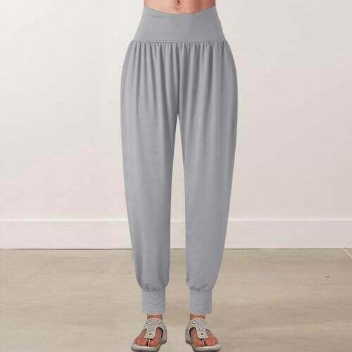 Summer Women Harem Pants Vintage Solid Color Elastic Waist Pants Casual Loose Comfortable Trousers Tie Feet Pants