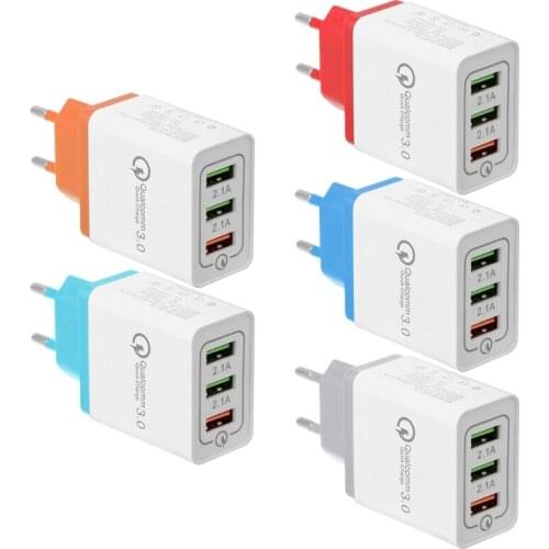 18W 5V/9V/12V Quick Charge QC 3.0 3 Port USB Wall Charger for Mobile Phone EU