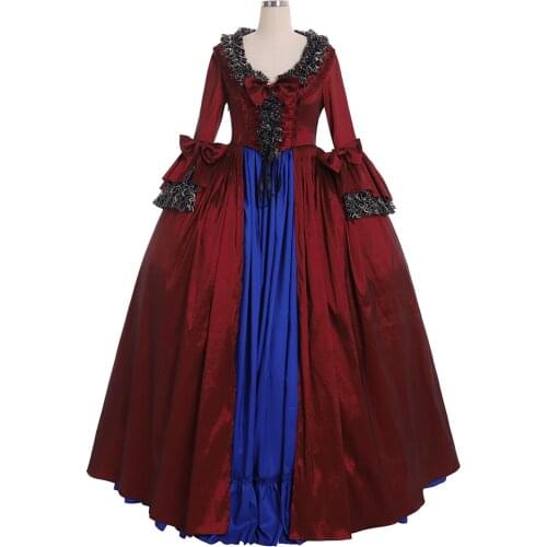 Cosplaydiy Marie Antoinette 18th Century Ball Gown Dress Red Blue Rococo Colonial Georgian Dress Women Wedding Dress L320