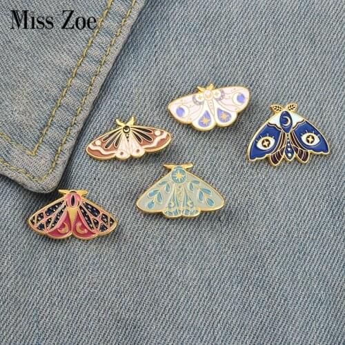 Color Moth Enamel Pins Art Painting Insects Bag Brooch Lapel Badge Cartoon Jewelry Gift for Kids Friends