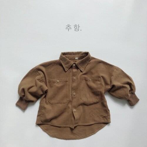 Korean childrens clothing childrens Retro shirt coat autumn and winter boys' and girls' velvet sleeve shirt coat