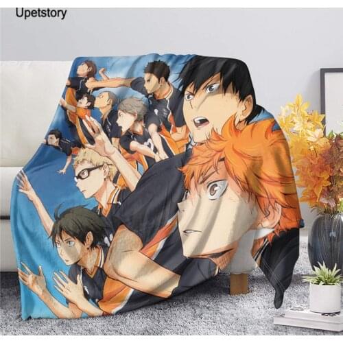Upetstory Japanese Anime Haikyuu Karasuno Printed Fleece Blankets for Boys Girls Kids Gift Couch Bed Blanket Soft Thin Quilt