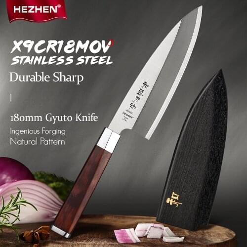 HEZHEN 180mm Deba Knife Sharp Filleting Knife Slicing Seafood Fish Aquatic Products X9Cr18MoV Processing Tool Fishing Bait Knife