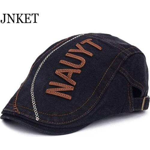 JNKET Spring and Autumn Peaked Cap Beret Fashion Leisure Women and Men Embroidery Hat Sunhat Washed Denim Vintage Duckbill Cap