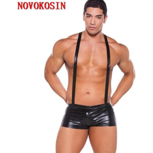 KH26 2018 Plus Size Faux Erotic Leather Lingerie Bondage Gloss Sexy Men Gay Underwear Bandage Homme Bodysuit Strap Singlet Pants
