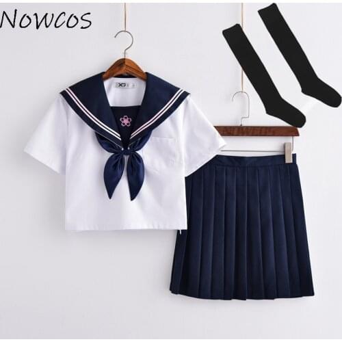 Short sleeveJapanese JK Sets School Uniform Girls Sakura Embroideried Summer High School Women Novelty Sailor Suits Uniforms XXL