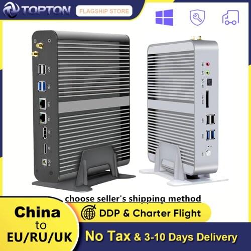 Topton Fanless Mini PC Intel Core i7 10510U 10710U i5 8265U Mini Computer Nuc 2*DDR4 M.2+Msata+2.5'SATA 4K HTPC Nettop HDMI DP