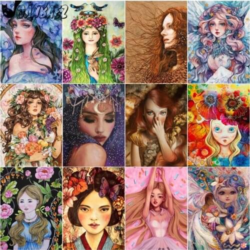 Cartoon Girl Diamond Painting Flower Plant Cross Stitch Embroidery 5D Diy Mosaic Kit Hand Inlaid Home Decoration Accessories