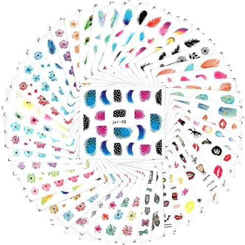 Feathers Sticker Leaf Lace Rose Pink Color Decal Manicure Foil Pattern Water Fruit Gel Polish Beauty Print Nail Art Accessoire