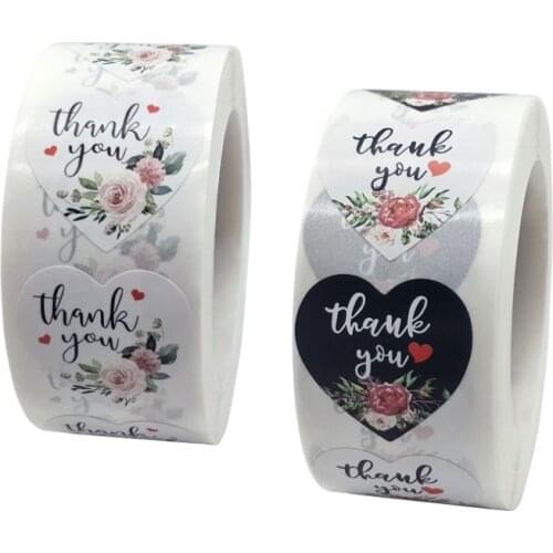 500piece 1inch Flower Thank You round love Heart seal sealing sticker decoration Envelope Handmade 25mm