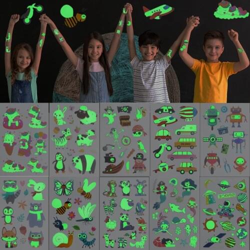 Tattoo Stickers Luminous Child Kid Temporary Fake Tattoos Glow Paste on Face Arm Leg for Children Body Art Unicorn Sticker Toy