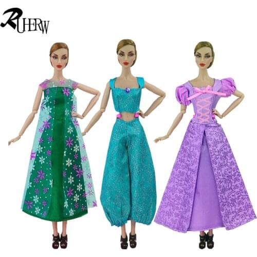 2020 New feature Court dresses Handmake Princess clothes For barbie Doll gift for Birthday 15pcs/lot (dress+shoes+hanger)
