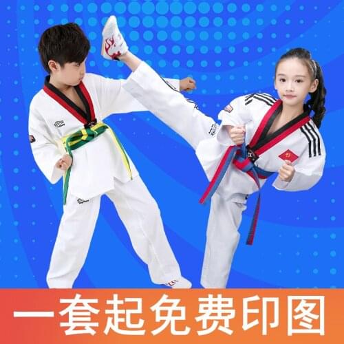 Taekwondo Clothing Children Adult Pure Cotton Autumn And Winter Beginner Training Costumes(Shirts+ Pants+ White Belt)
