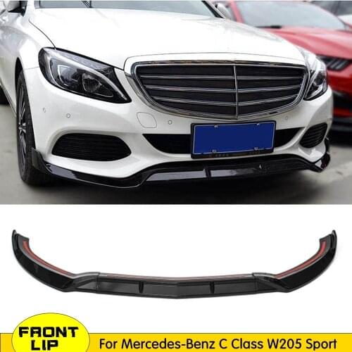 Front Bumper Chin Lip Protector for Benz W205 C205 S205 C180 C200 C300 C43 Amg Sedan & Coupe 2015 - 2018 ABS Glossy Black