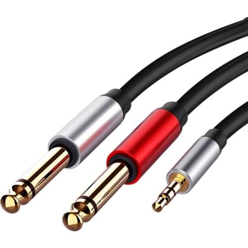 3.5mm to Dual 6.5mm Adapter Jack Audio Cable 3.5 to 6.5 AUX Cord 3.5 Jack Splitter for Guitar Mixer Amplifier Bass
