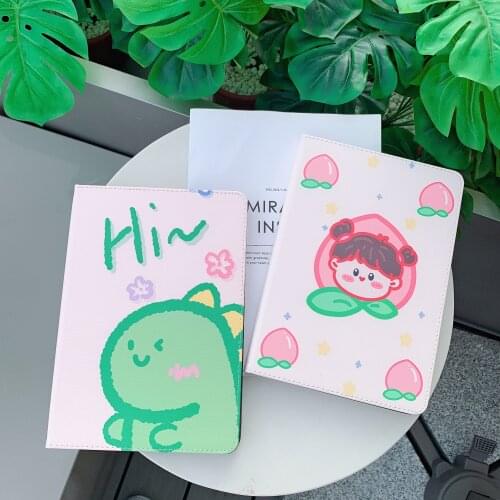 Peach Girl Little Dinosaur Cute Avocado Ice Cream Soft Tablet Case For iPad Air 1 2 3 Mini 4 5 Pro 2017 2018 2019 2020 Cover