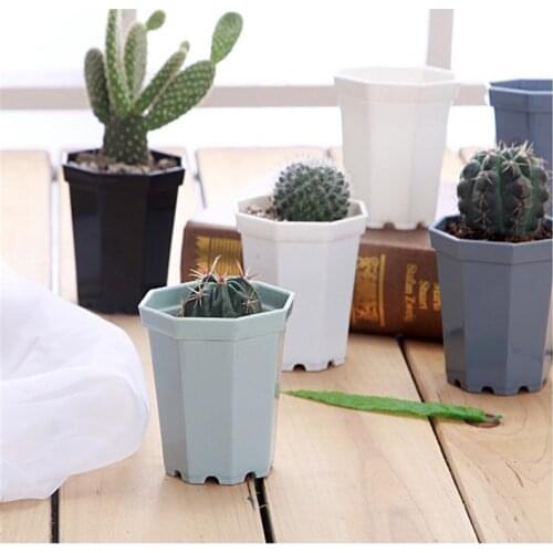 4pcs Plastic Octagon Flower Pots Modern Home Window Balcon Office Desk Succulent Planter Garden Bonsai Plant Nursery Pot