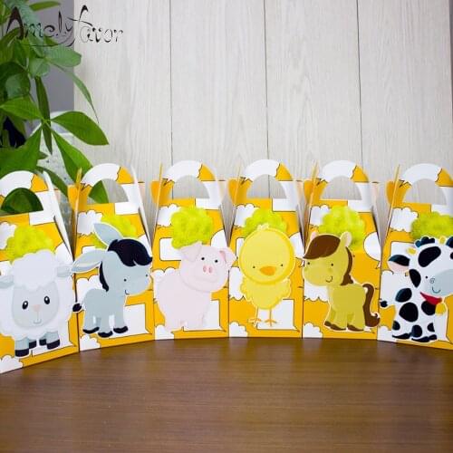 Farm Animals Theme Party Favor Box Yellow Candy Box Gift Cupcake Box Birthday Event Party Decorations Container Supplies