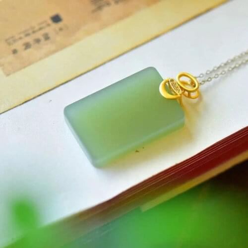 Natural Hetian Jade Green Jade Tranquility and Peace Plate Pendant S925 Sterling Silver for Men and Women Jade Pendant J