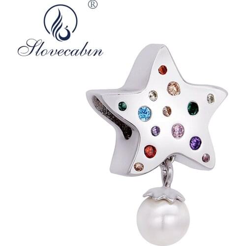 Slovecabin Original 925 Sterling Silver Rainbow Star Dangle Charms For Women Fine Jewelry Making Fit Women Beads Bracelets