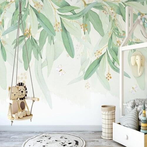 Custom Wallpaper 3D Hand Painted Watercolor Green Leaves Interior Mural Bedroom Living Room Background Photo Wall Paper Modern