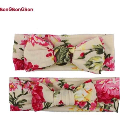2Pcs/Set Mommy and Baby Matching Headbands Photo Prop Gift for Mom and Kids Printed Floral Bowknot Headband Accessories