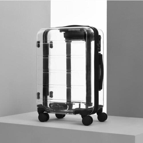 Transparent PC carry on suitcase 20 inch luggage cabin luggage trolley bag on wheels fasion Trolley case
