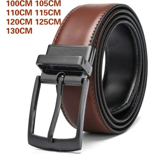 100CM-130CM Real Leather Men Business Belt Rotating Pin Buckle For Leisure And Versatile Double sided Smooth Navy Brown Black