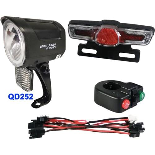 RisunMotor 12V-48V 220 Lumen LED Front Light with Built-in Horn+5W Rear Light with Brake and Turn Function+Switch For Ebike