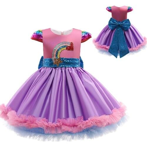 Girls Christmas Costume Sequins Big Bow Birthday Party Princess Dress Teenage Girl Wedding Evening Dress Childrens Clothing