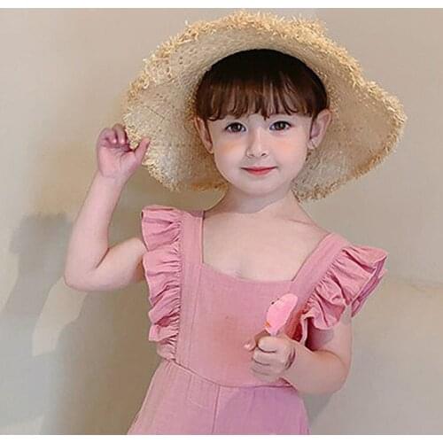 Childrens Cap Empty Top Raffia Straw Hat Fringed Edge Sun Protection Caps Girl Summer Hat Boy Wide Brim Beach Holiday Sun Hats