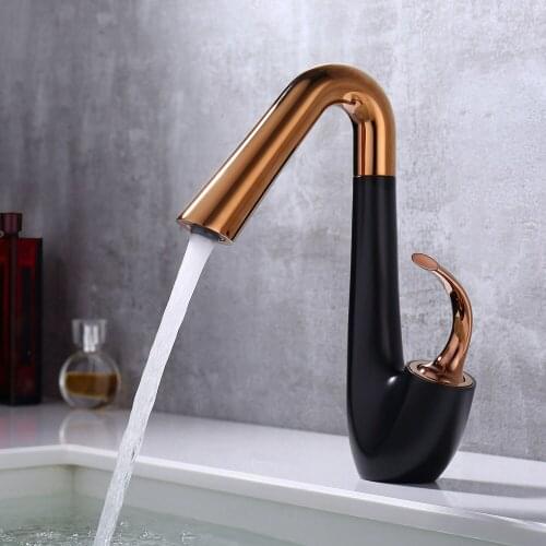 Basin Faucet Mixer Bathroom Sink Taps Rose Gold and Black Brass Hot and Cold Bathroom Faucets Basin Taps Wash Basin Torneira