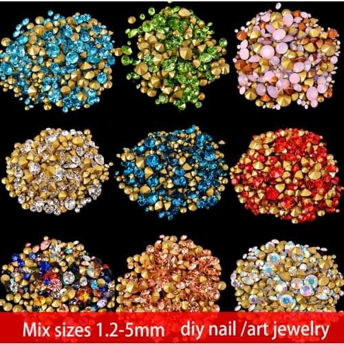 Ss2-ss22 mix sizes round glass stone Pointed Back crystal Rhinestone Nail art decorations necklace earring brooch repair jewelry