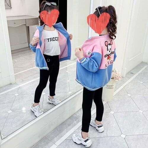 Cute Mickey Mouse Girls Jacket Zipper Cardigan Sweater Coat Color Matching Autumn Childrens Clothing 3-10Y