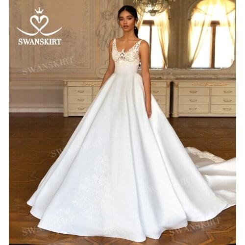 Vintage Sleeveless Wedding Dress 2021 New Appliqued Satin A-Line Vestido De Novia Princess SwanSarah W135 Plus Size Bridal Gown