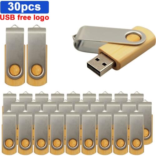30pcs/lot High Speed USB 2.0 Wood Flash Drive 16GB 32GB 64GB Pendrive 128GB Rotatable usb flash drive Pen memory Stick for Gift